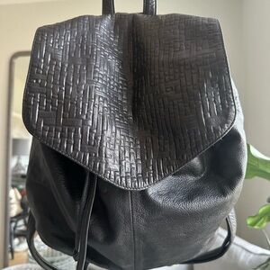 Day & Mood Textured Flap Black Leather Backpack